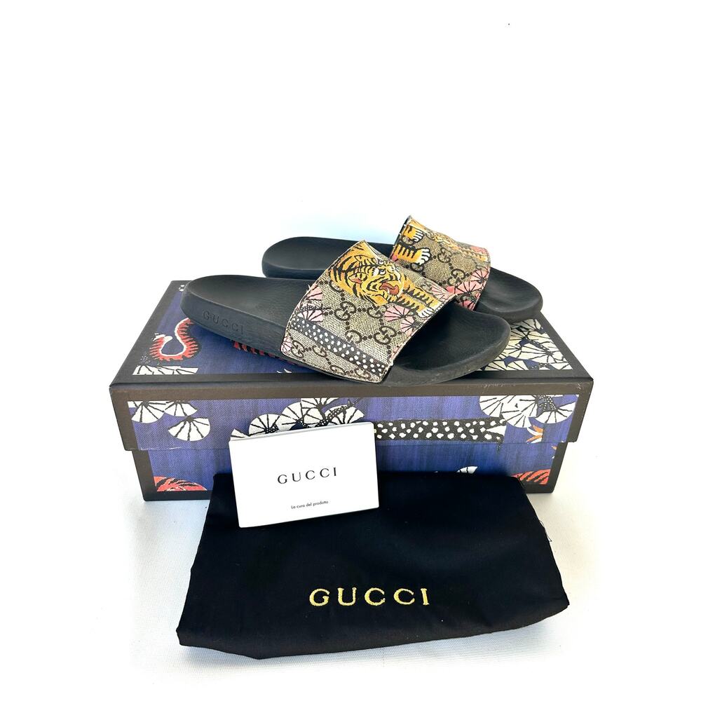 Gucci Floral Tiger Blooms Pool Slides Box Sandals Designer Flats 38 GG Logo 8